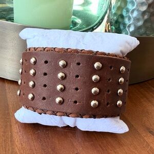 Artisan Brown Leather Bracelet with Silver Studs